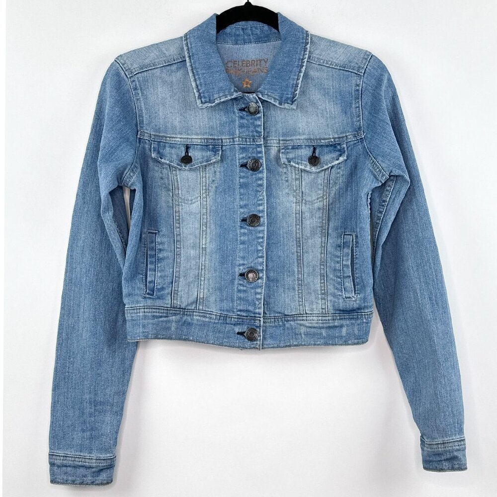 Celebrity Pink Jeans Cropped Denim Jacket Light Wash Distressed Jacket Size S